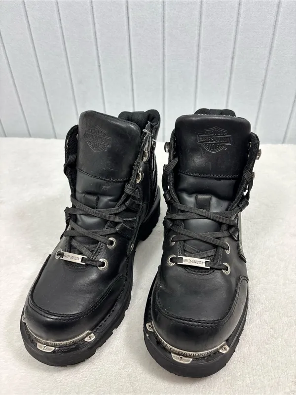 Harley-Davidson Black Leather Lace-Up Motorcycle Boots with Metal Accents Size 9 - Image 4