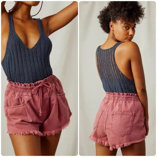 Free People Womens Kalani Dusty Rose Paperbag Waist Raw Hem Pull On Shorts M - Image 2