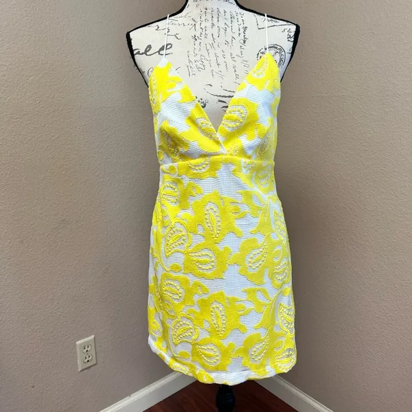 Maeve by Anthropologie NWT Yellow Embroidered Lace Mini Dress Size 6 - Image 3