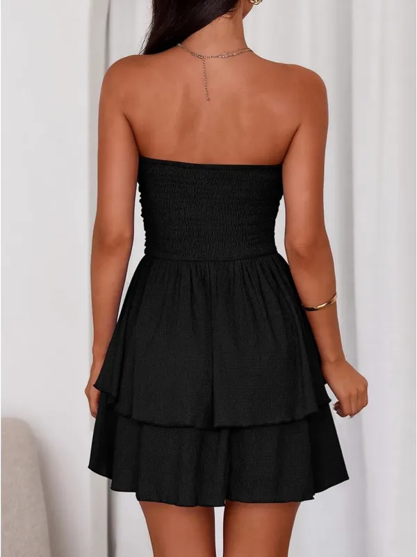 Black Strapless Flowy Mini Dress - Image 2