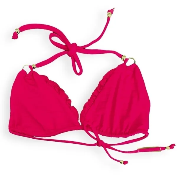 NWOT Vitamin A gia gold ring triangle bikini top ruffle trim magenta pink Small - Image 2