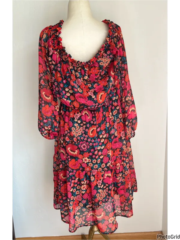 Alice & Olivia Red Floral Blouson Dress Off Shoulder - Image 2