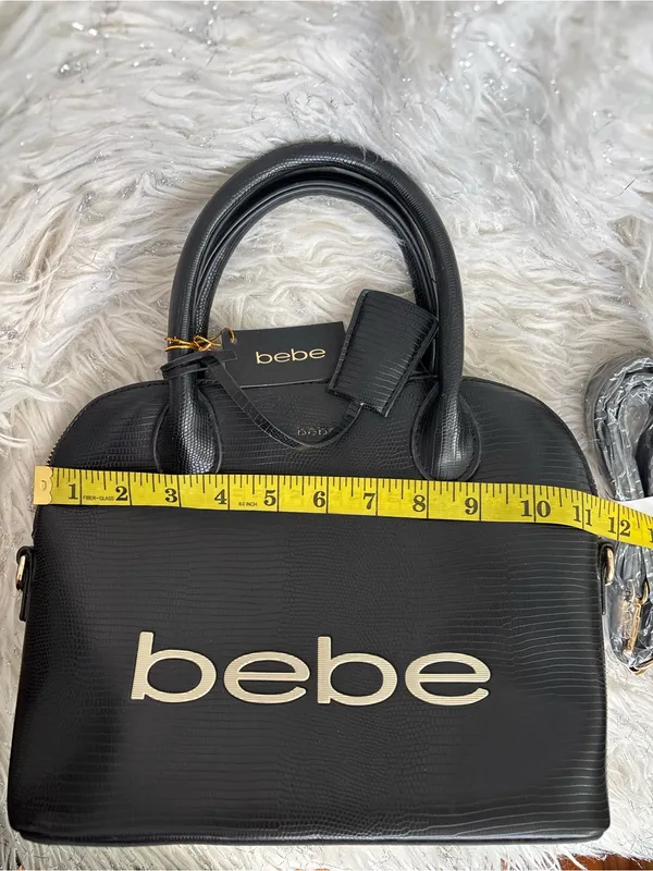 bebe Fabiola Stamped Lizard Dome Satchel Black Cream Logo One Size - Image 14