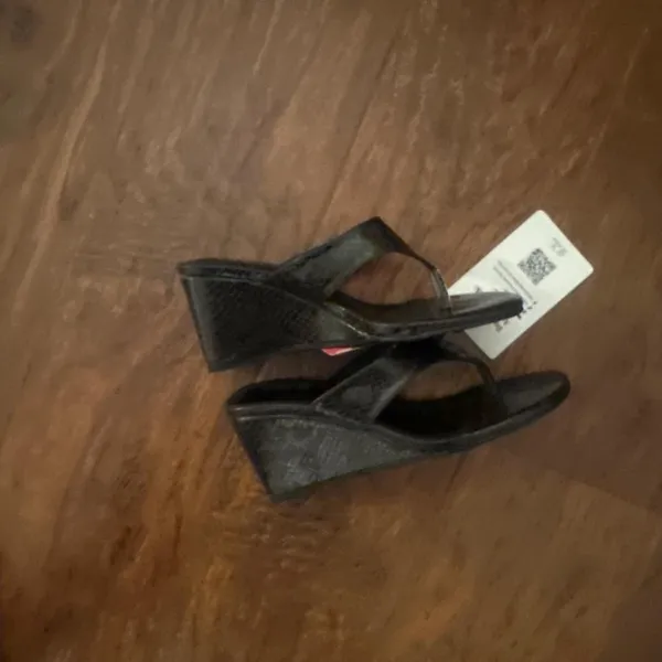 Cider brown leather wedge chunky thong sandals  - Image 4