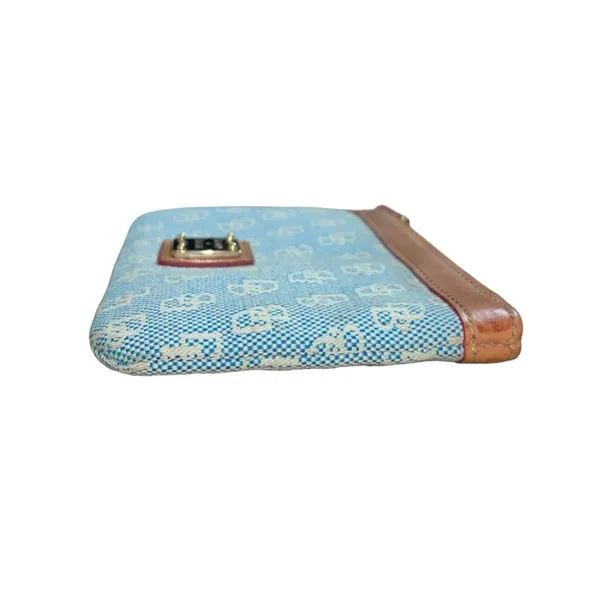 Dooney & Bourke Vintage Signature Jacquard Canvas Leather Blue/Tan Coin Wallet - Image 5