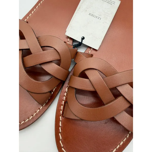 MNG Mango Brown Leather Intertwined Strap Sandals Casual Everyday EU 39 US 8.5 - Image 5