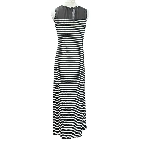 Espresso Maxi Dress Boho Beach NWT Mesh Accent Black/White Stripe Size M FLAW - Image 5