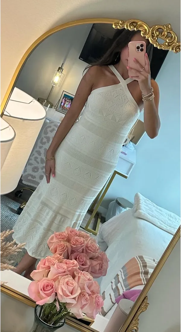 Boutique Cream Knit Midi Dress - Image 2