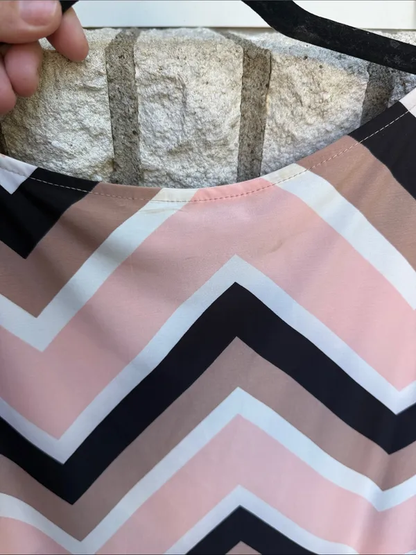 Chevron Shift Dress in Blush, Black & White - Image 5