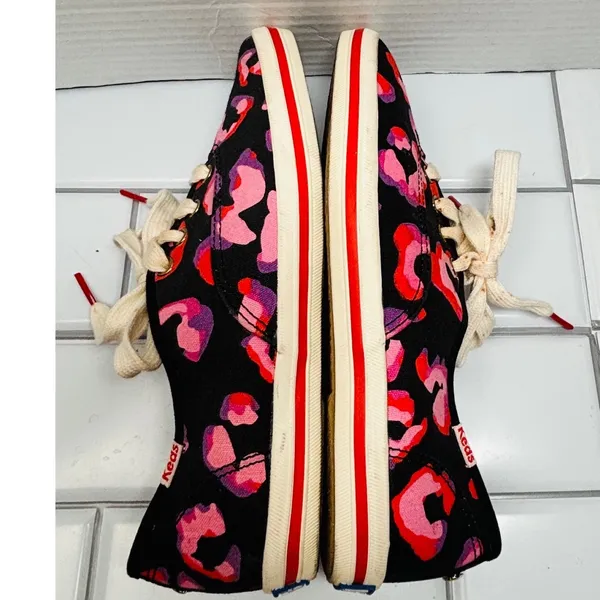 Keds Kate Spade Leopard Sneakers Womens 6 Black Pink Red Low Top Lace Up - Image 7