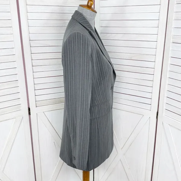 Vintage Moda International Pinstripe‎ Long Blazer Jacket Grey Pink 4 - Image 3