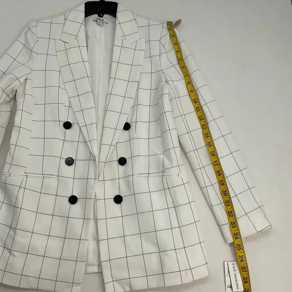 Bar III Womens Windowpane Double Breasted Blazer White Black Grid Suit Jacket‎ M - Image 7