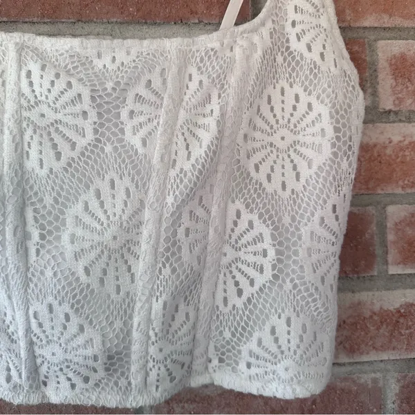 American Eagle Lace Crochet Crop Tank Top Corset Women’s Large White Boho - Image 4
