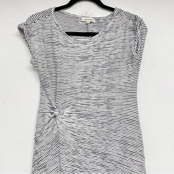 Max Studio Black & White Striped Short Sleeve Ruched Mini Dress Womens S Artsy - Image 3