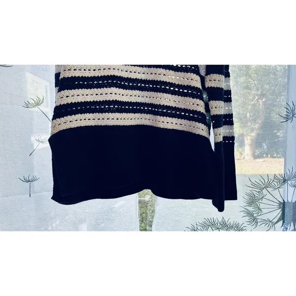 GAP Crochet Sweater Y2K Women Size M White/Navy Split-Hem Oversized Boho - Image 5