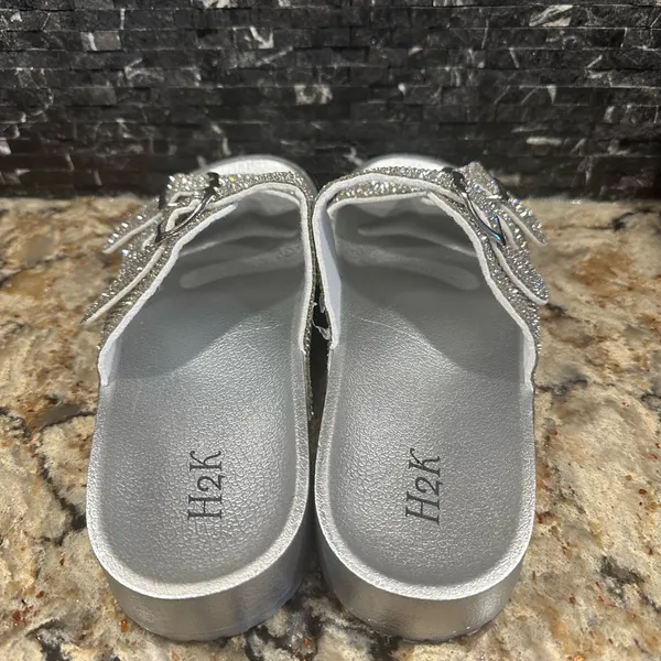 H2K Espen Silver Glitter Double Buckle Adjustable Comfort Size 9 Slides Sandal - Image 5
