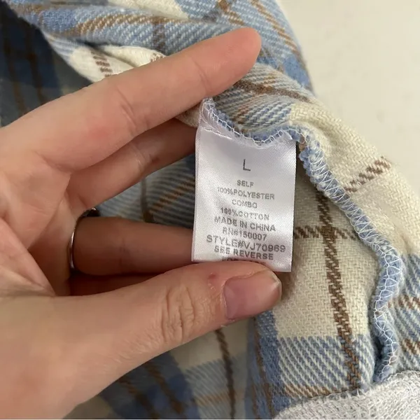 Veveret Blue Cream Plaid Shacket Flannel Jacket Fall Spring Comfy Casual Large - Image 3