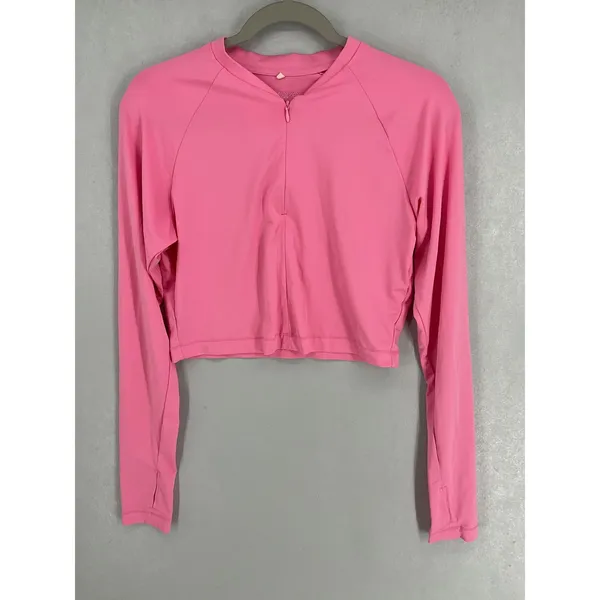 H&M Move Womens Cropped Quarter Zip Athletic Top Pink Thumbhole Size L - Image 2