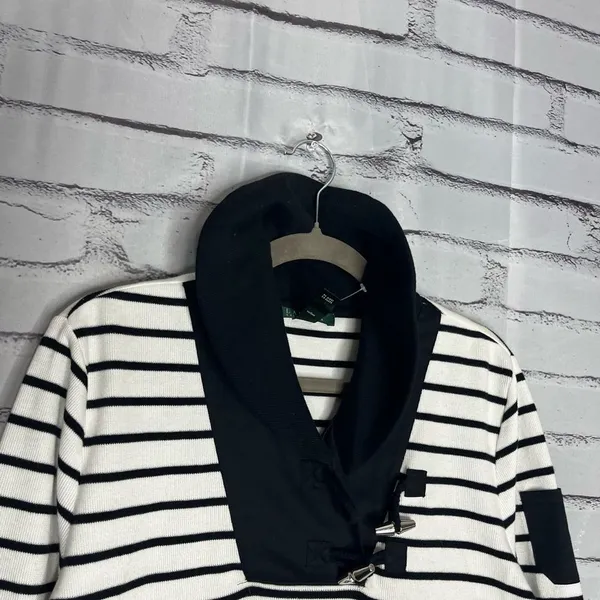 Lauren Ralph Lauren Striped Cowl Neck Sweater White & Black Sz L Cotton Knit Y2K - Image 3