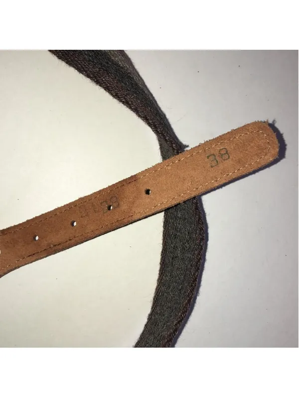Brown Vintage Leather-Trim Woven Belt - Image 6