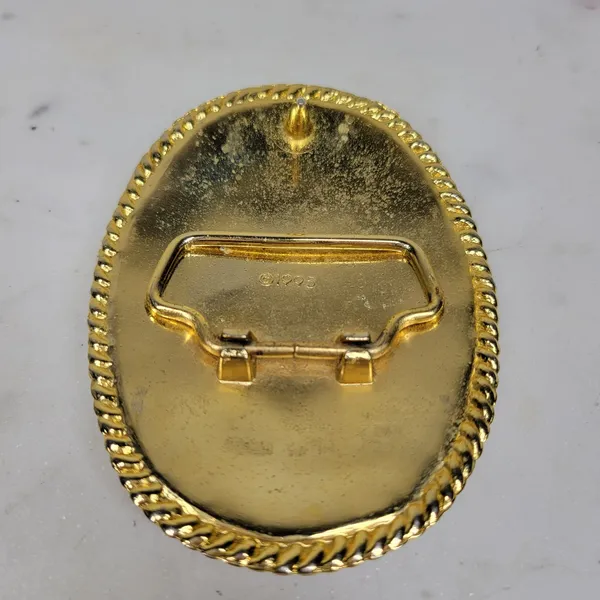 Vintage 1995 Rhinestone Belt Buckle Purple Gold Tone Oval Rope Border Y2K Retro - Image 7
