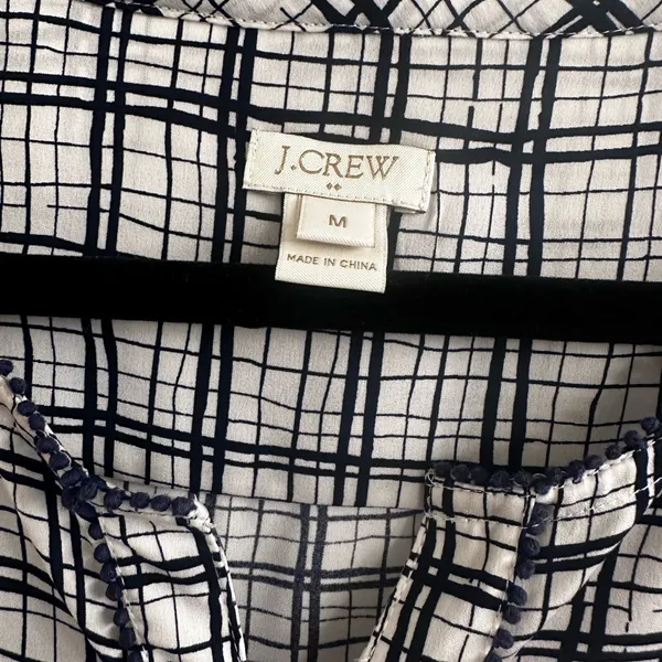 J. Crew Blue and White Boxy Blouse with Mandarin Collar - Image 3