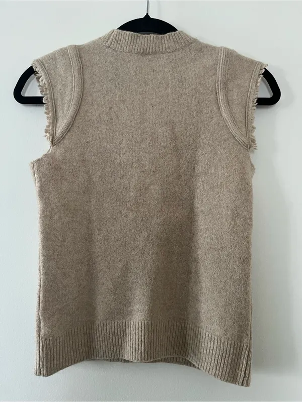 Faherty Beige Wool Sweater Vest Small Fringe Quiet Luxury Neutral Capsule - Image 5