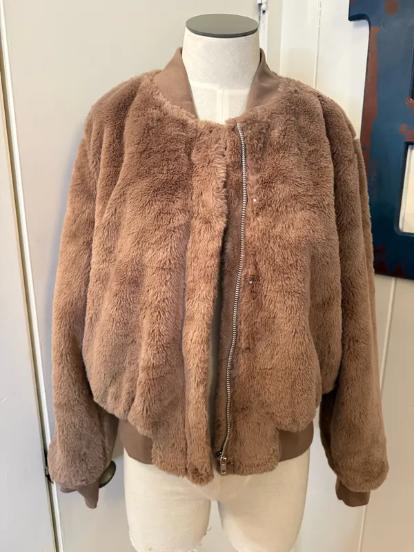 Sanctuary Faux Fur Bomber Jacket - Taupe Brown Sz S - Image 2