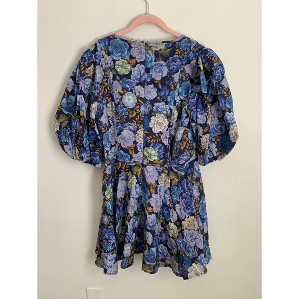 Rachel Parcell Floral Linen Blend V-Neck‎ Puff Sleeve Mini Dress size 14 - Image 5