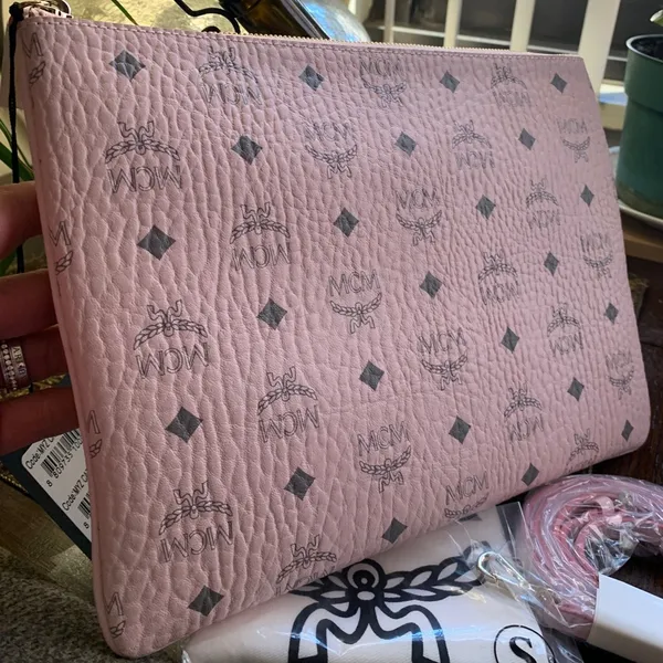 Authentic MCM logo Diamond Leather zip top clutch/Crosby❤️ - Image 3