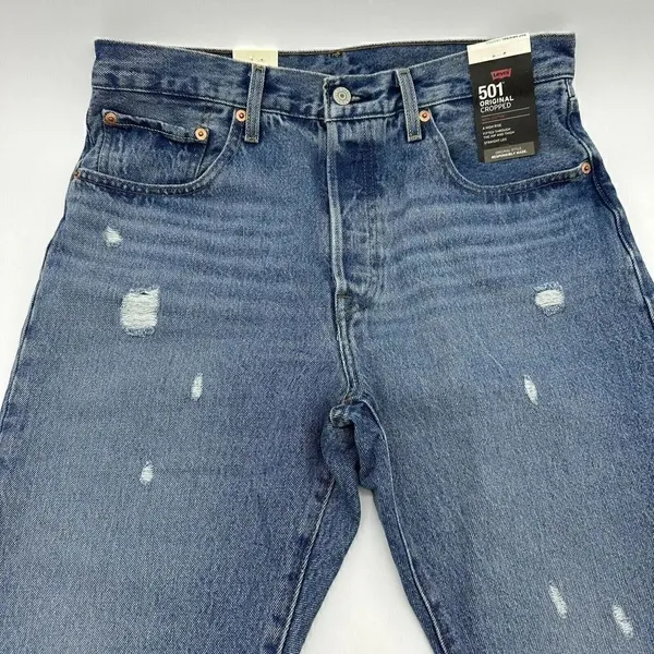 Levi's Premium 501 Original Cropped Women's Sz 30x26 Button Fly Distressed Jeans - Image 4