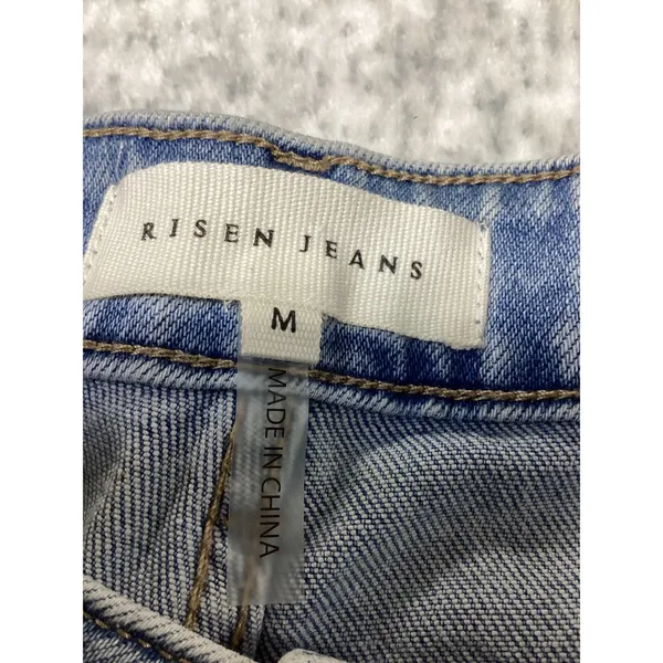 Risen Jeans Womens Tummy Control Loose Midi HR Short Light Wash Distressed M - Image 6