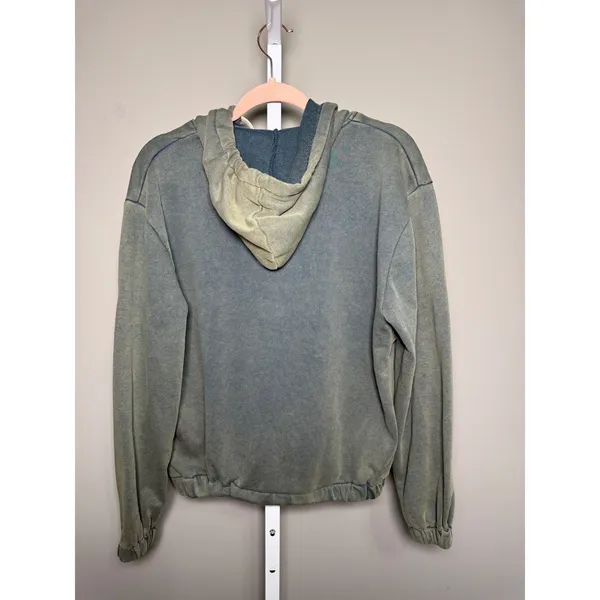 POL Washed Half-Zip Hoodie Kangaroo Pocket S Teal Boho Lounge Cozy‎ - Image 7