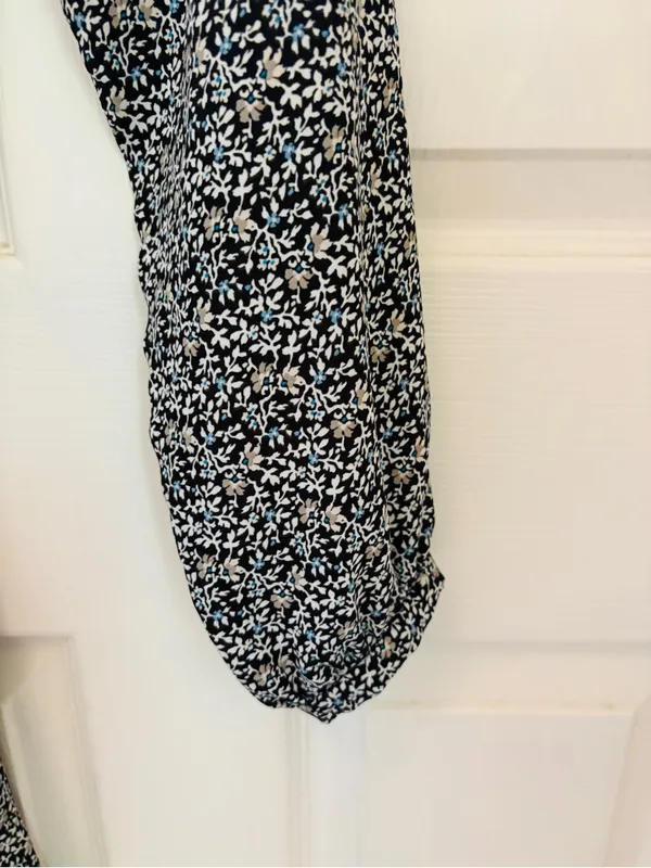 LOFT Ruffle Yolk Neck Tie Waist Long-Sleeve Floral Print Dress - Image 7