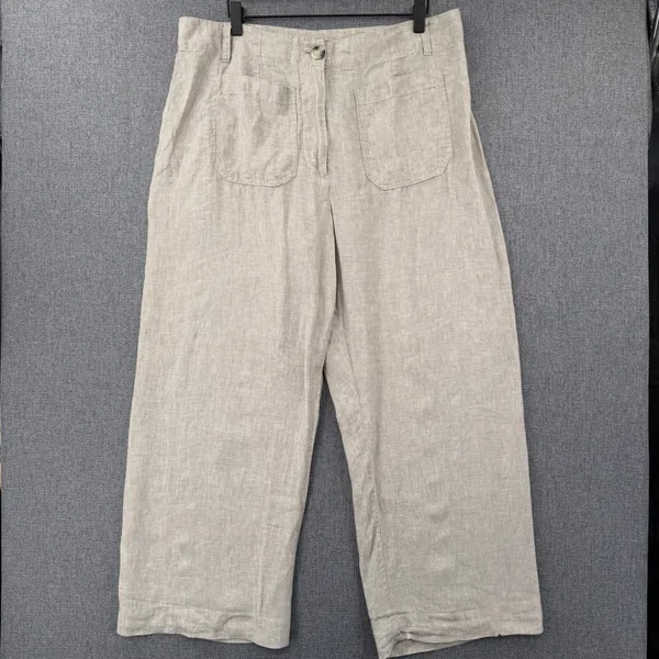 Quince 100% European Linen Patch Pocket Wide Leg Pants Flax Beige Size 16 - Image 2