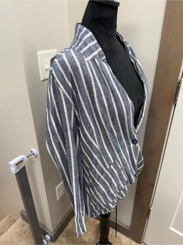 Sanctuary Linen Blend Blue White Stripe Blazer Jacket Women's Size Large - Image 3