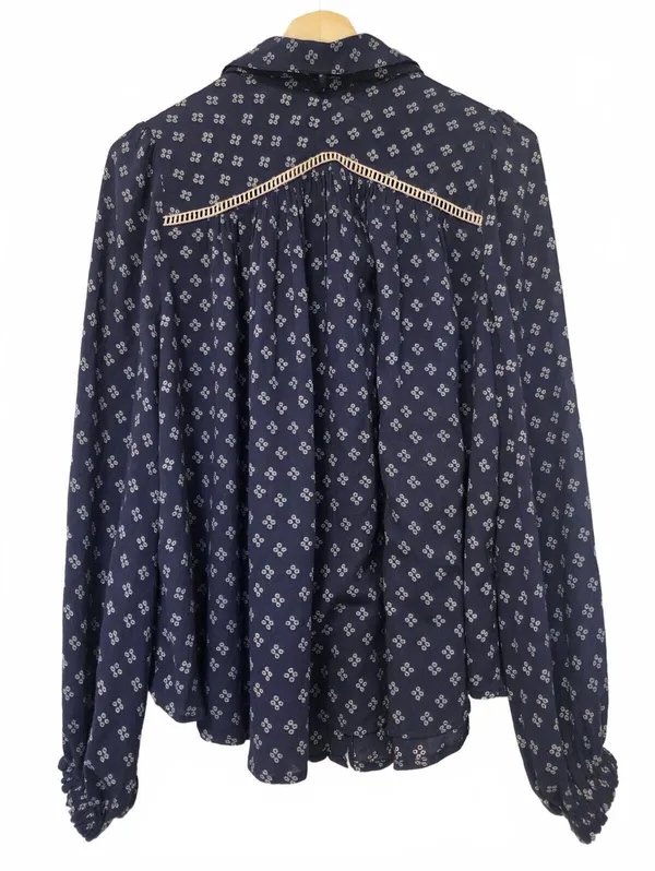 Free People Womens Every Day Girl Size Medium Boho Cottagecore Navy Blue Dot - Image 3