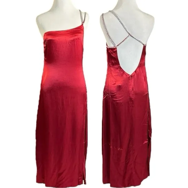 For Love And Lemons Elora Midi Dress Red Medium NWT Evening Party Slit Holiday - Image 5