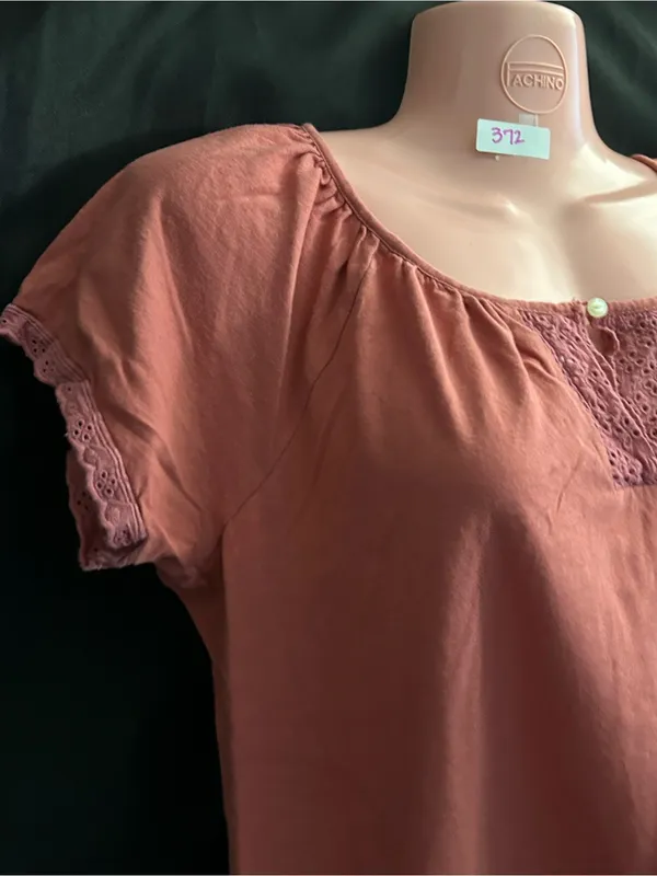 Ralph Lauren Jeans Co Vintage Pastel Coral Crochet-Trim Short Sleeve Top MD - Image 5