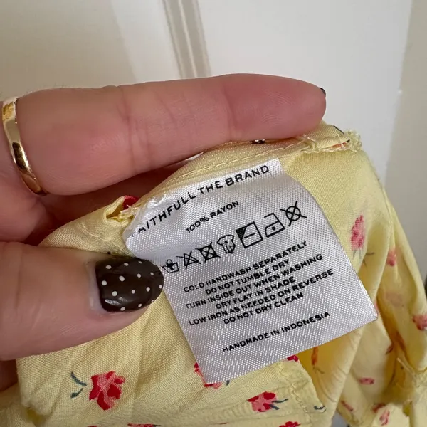 Faithfull the Brand Puff Sleeve Yellow Floral Sage Mini Dress Size Large - Image 7