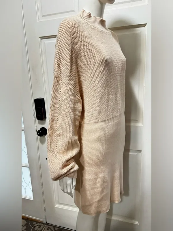Lillusory Cotton Beige Knitted Cozy Neutral Knit Sweater Dress Size Large A1 - Image 2