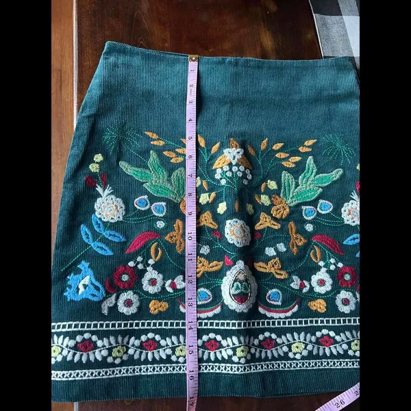 Green Corduroy Embroidered Skirt size Medium - Image 7