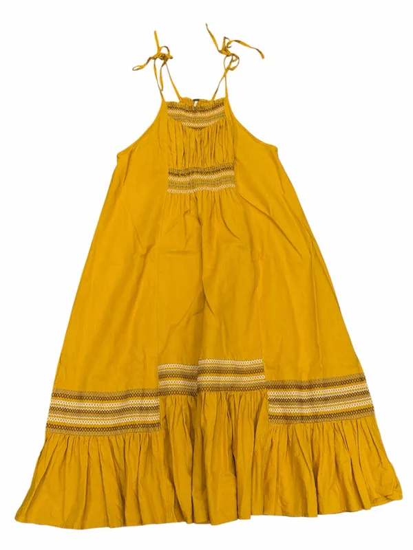 Free People Another Love Smocked Linen Cotton Blend Yellow Midi Dress - Image 3