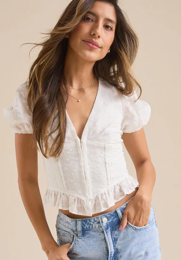 Altar'd State White Ellerie Embroidered Corset Top NWT - Image 3