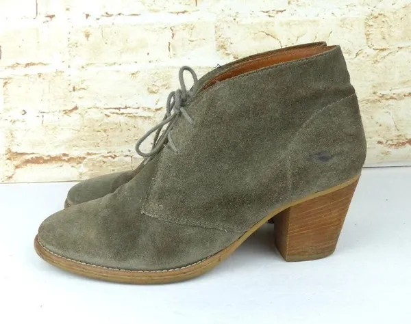 Madewell 1937 Sandstorm Suede Leather Lace-up Ankle Booties 7.5 Tan Block Heel - Image 5