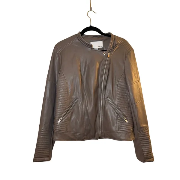 Bar III Taupe‎ Moto Jacket XL Faux Leather - Image 2