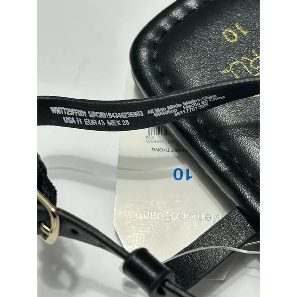 Time and Tru Womens Hardware T-Strap Flat Sandals Black Gold NWT Size 10 EU 41 - Image 10