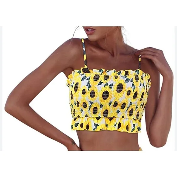 Juniors Sunflower Yellow Smocked Tube Top ‎ SMALL Vacation Summer Beach Casual - Image 3
