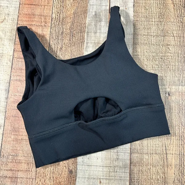 OFFLINE by Aerie Black Ribbed High Support Keyhole Sports Bra Workout Top Medium - Image 3