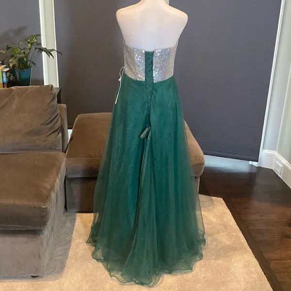 Women’s Green & Silver Full Length Prom Party Dress CorsetBack Size M (8/10) NWT - Image 4
